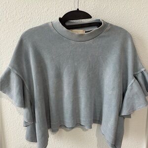 Altar'd State Light Blue Ruffle Sleeve Blouse
